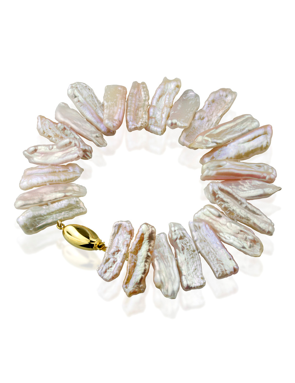 Bracelet of oblong baroque pearls with irregular surface and light pink color NŁUPG2
