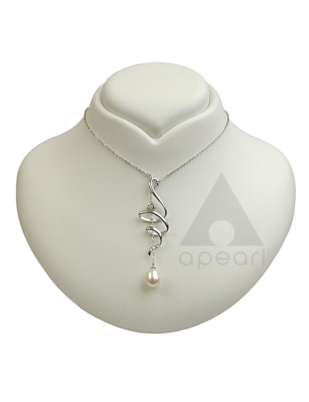 Srebrny łańcuszek z finezyjnym wisiorem i perłą YA415S