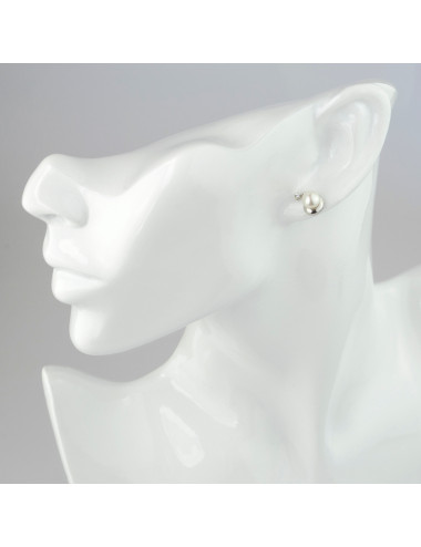 Srebrne kolczyki z białymi perłami i cyrkonią SE0002CZS