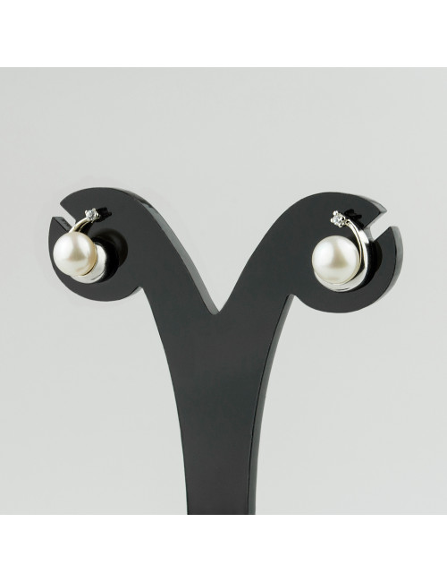 Silver earrings with white pearls and zirconia SE0002CZS