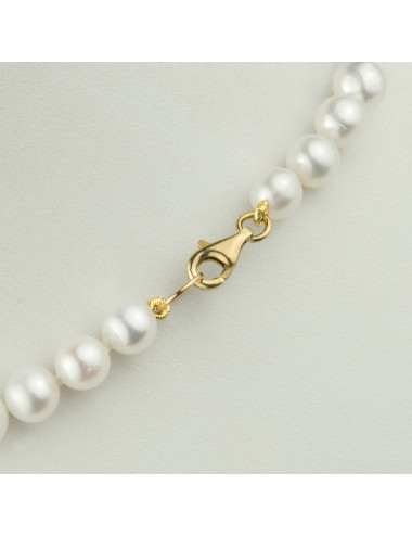 White pearl necklace with gold balls and large teardrop pendant N6575ZG