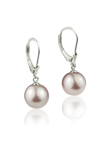 Silver earrings with English clasp and large diameter round pink Edison pearls KE1011S