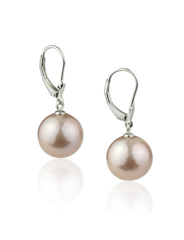 Silver earrings with English clasp and large diameter round pink Edison pearls KE1213S