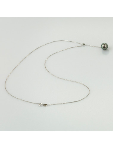 Delicate white gold adder weave chain with round steel gray Tahiti pearl LanT859WG