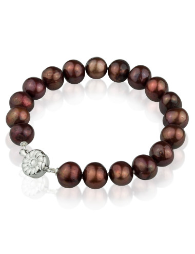 Brown large pearl bracelet with silver drawer clasp BRB9010S