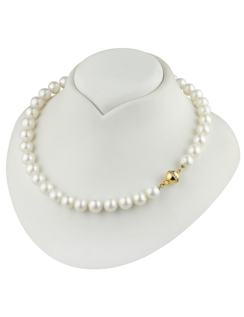 Necklace of large white pearls with gold clasp-ball decorated with zircons N01011GCZ3