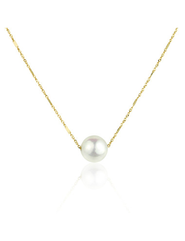 Gold chain with delicate weave with elongated blanks with drilled white Akoya pearl with strong luster LanA9095G