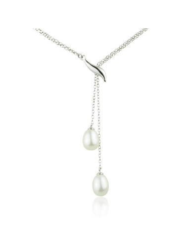 Podwójny srebrny łańcuszek z zapinką i białymi perłami słodkowodnymi YA438S