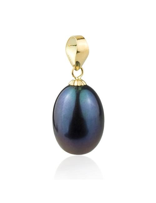 Pendant with dark oval pearl set in yellow gold W1RC859G