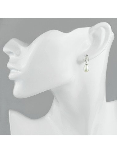 Subtle earrings with cubic zirconia and white pearl KSc7080S
