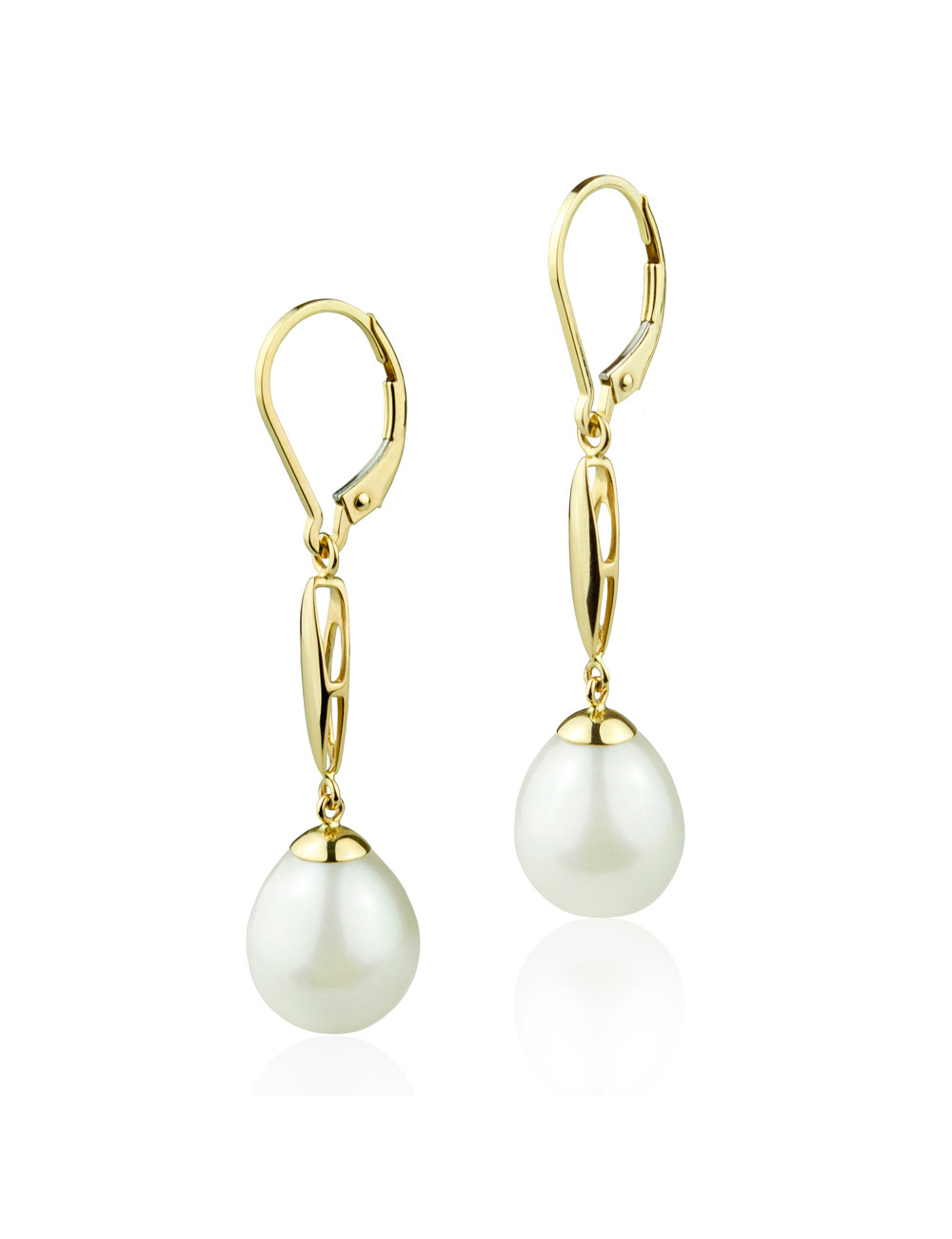 Długie, złote kolczyki z dużymi perłami słodkowodnymi o kształcie łezki KS1011G