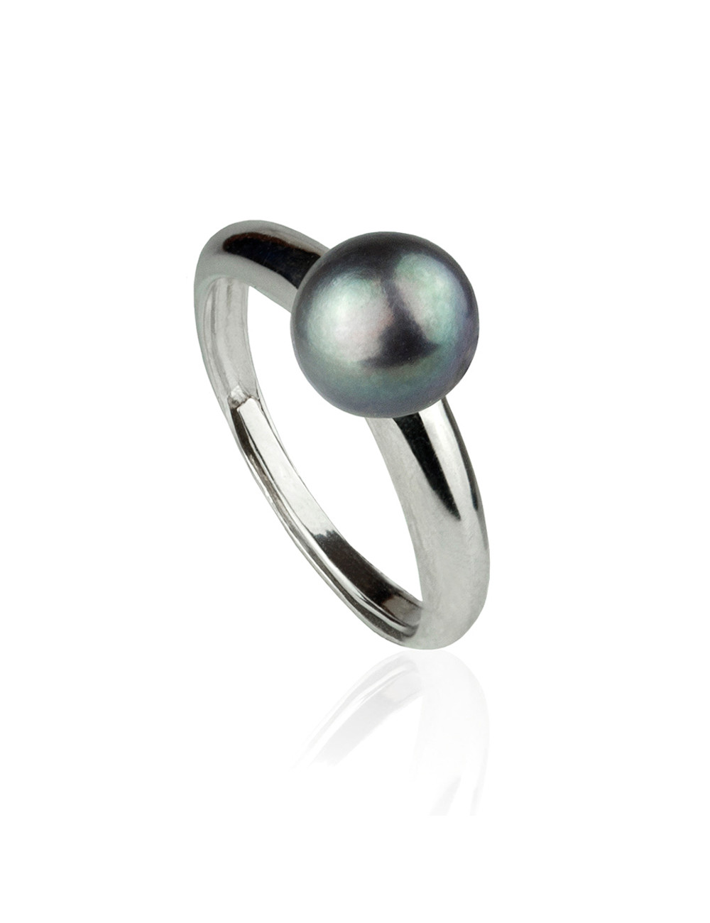 Srebrny, prosty pierścionek z 3/4 okrągłą, ciemną perłą R7080RS
