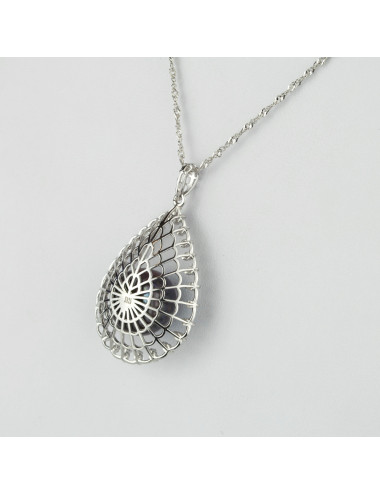 Openwork pendant in the shape of a teardrop surrounded by zircons, with a dark freshwater pearl inside LANW1112S
