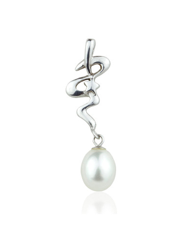 Silver ribbon pendant decorated with a star, topped with an oval white pearl SP0919S