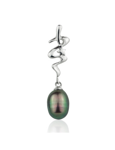 Silver ribbon pendant decorated with a star, topped with an oval dark pearl SP0919S