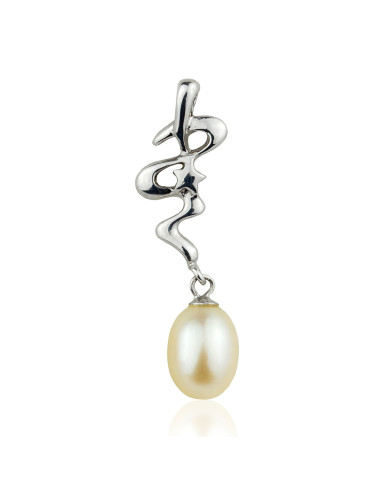 Silver ribbon pendant decorated with a star, topped with an oval salmon pearl SP0919S