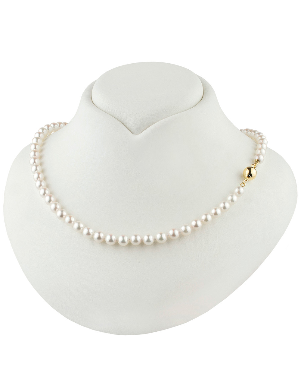 Elegant white Akoya pearl necklace with gold ball clasp Nm6065G2