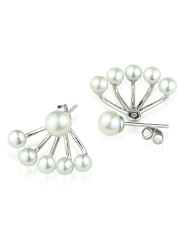 Silver earrings with post and overlay with five small white pearls KS445x5S