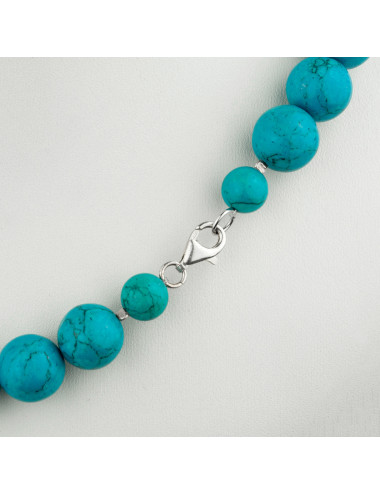 Necklace with large turquoise turkmenite spheres with silver snap hook NTU8512S1
