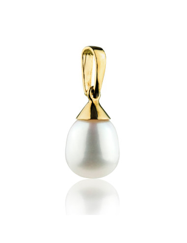 Gold pendant with oval white pearl P8590G2