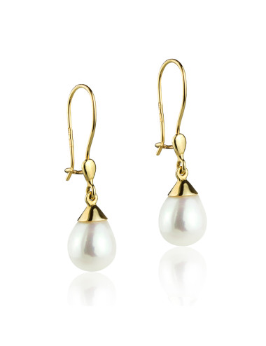 Gold pendant earrings with large white pearls K8590G2