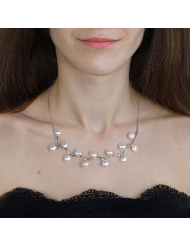 Srebrny naszyjnik z perłami i cyrkoniami NIHL45S