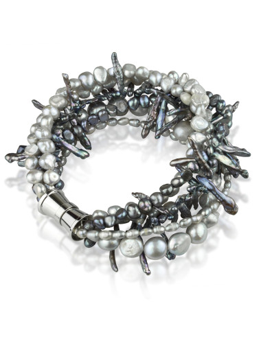 Grey Pearls 6-Ring Bracelet BMIX2M