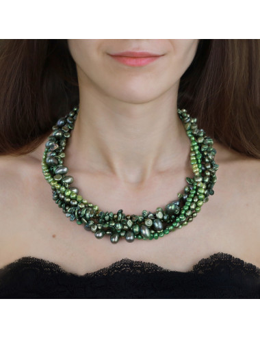 Green Pearls 6-Row Necklace NMIX2M