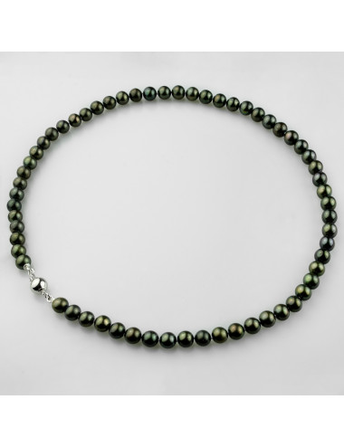 Dark round freshwater pearl necklace with silver ball clasp BO7080S3
