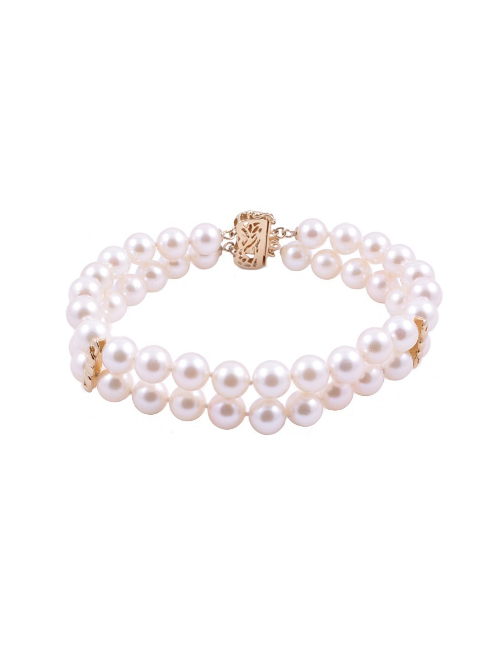 Double row gold bracelet with white Akoya pearls Bm775x2G60922