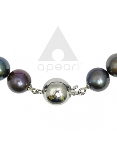 Necklace of large dark pearls finished with a white gold ball clasp NO910WG32C