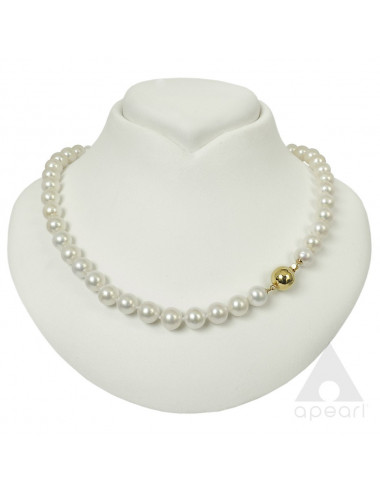 High lustre white freshwater pearl necklace with gold ball clasp NO995G3