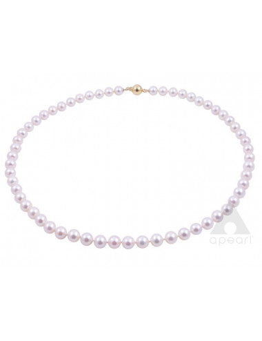 Necklace with medium-sized white pearls and gold ball clasp NO78G32