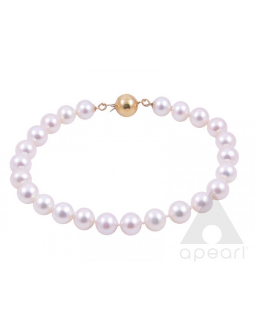 Bracelet with medium-sized white pearls and gold ball clasp BO78G32