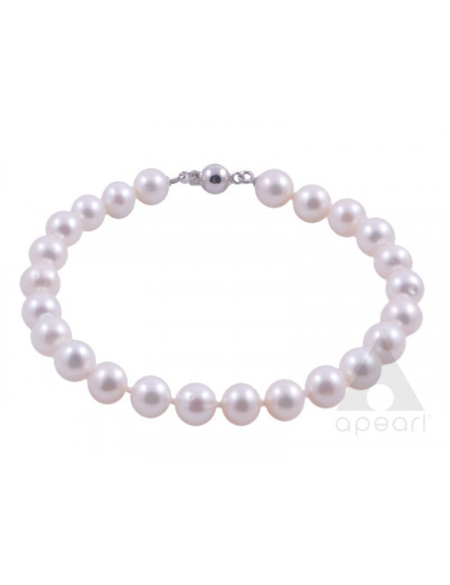 Bracelet with medium-sized white pearls and white gold ball clasp BO775WG