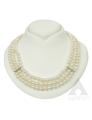 Three row white pearl necklace with white gold elements N78x3G6092