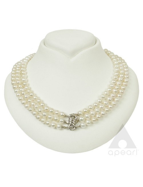 Three row white pearl necklace with white gold elements N78x3G6092
