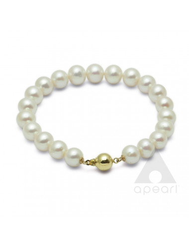 Bracelet of large white freshwater pearls with gold ball clasp BO995G3B