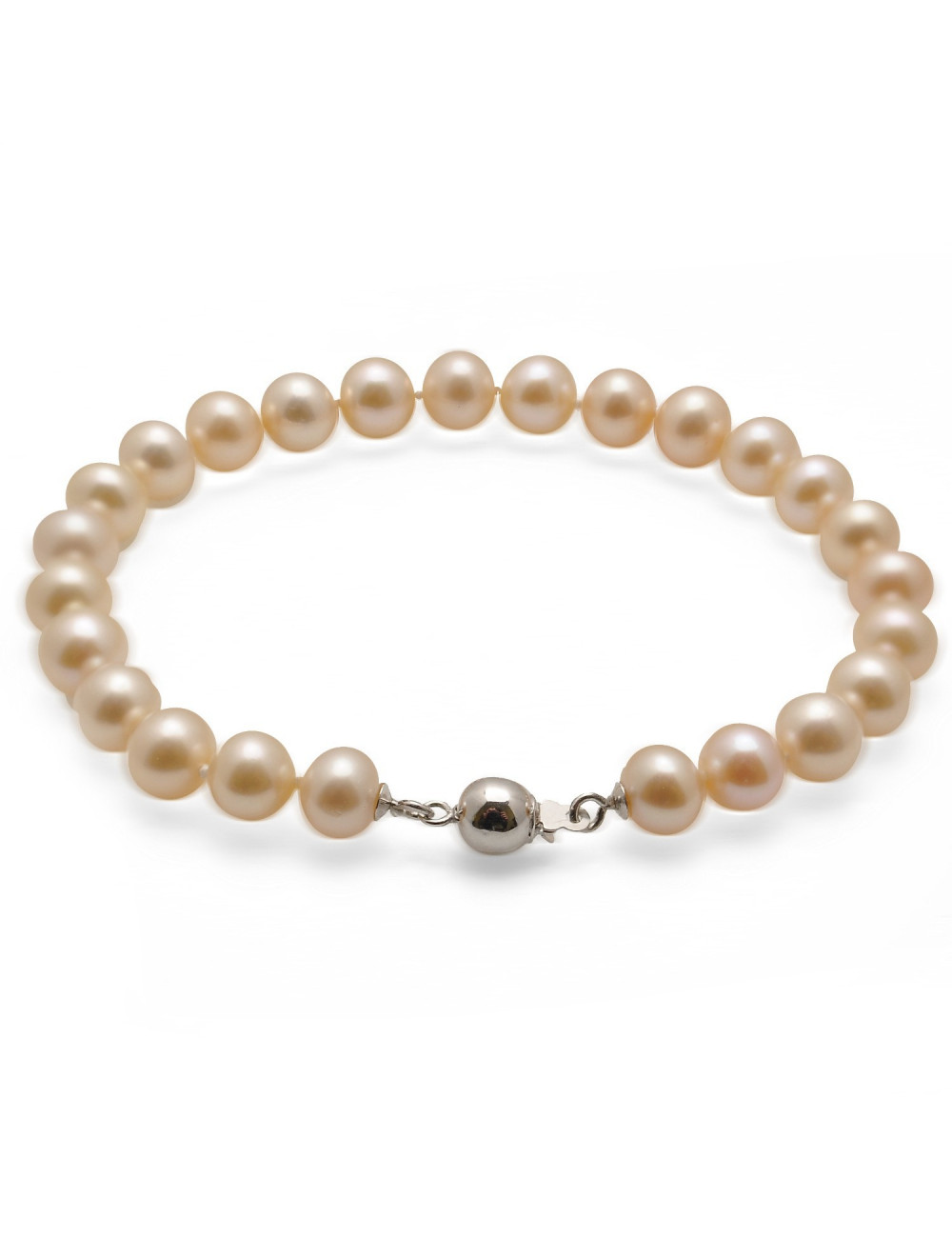 Salmon medium pearl bracelet with white gold ball clasp BO78G3R