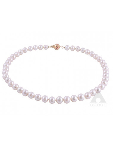 White pearl necklace with gold ball clasp decorated with rubies N910G6087