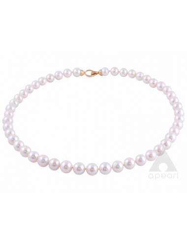 Necklace of white sizable pearls with gold clasp with 2 diamonds NO995G6085