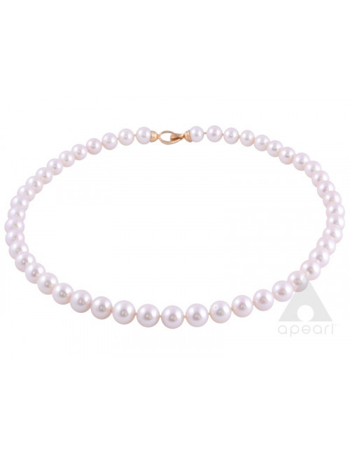 Necklace of white sizable pearls with gold clasp with 2 diamonds NO995G6085