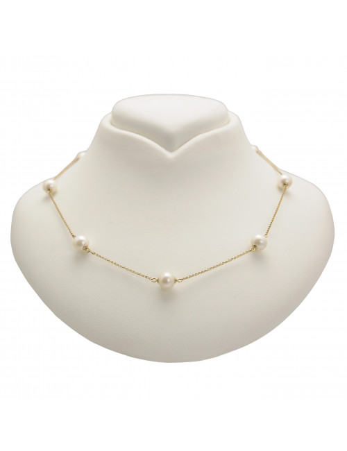 Złoty łańcuszek z białymi, okrągłymi perłami NO89GCH