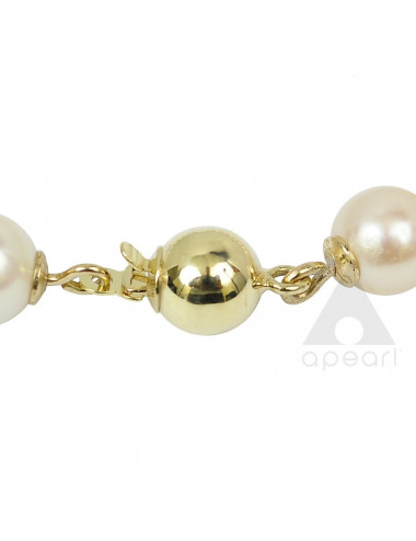 Necklace with small white Akoya pearls and yellow gold ball clasp Nm665G3