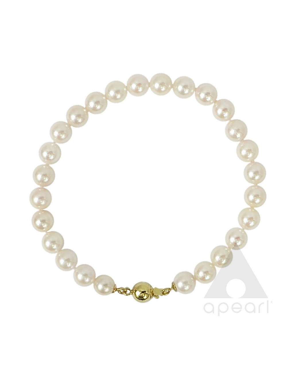 Bracelet with small white Akoya pearls and yellow gold ball clasp Bm665G3