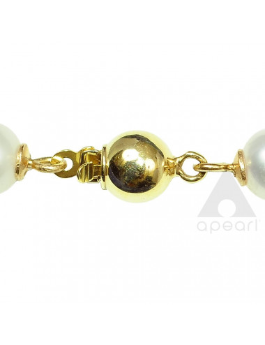 Necklace of slightly oval white pearls with gold balls and a pendant composed of three circles N67FP01058+kuG3
