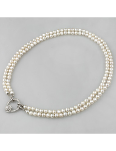 2 necklaces of white oval pearls, with snap clasps and a zirconia hoop decorated with a rose NO2x5060SR