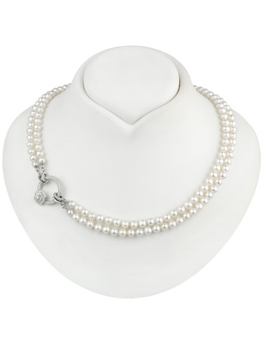 2 necklaces of white oval pearls, with snap clasps and a zirconia hoop decorated with a rose NO2x5060SR
