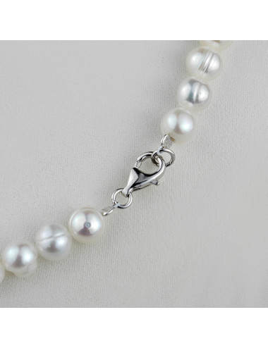 Oval white dash pearl necklace, embellished with silver tube NR6065SR