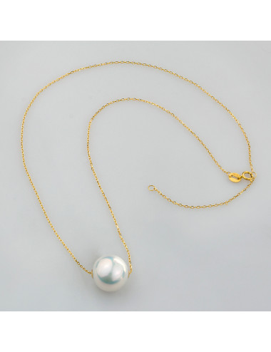 Chain in anklet weave in yellow gold with interlayered white South Sea pearl with multicoloured lustre LanSS13135G18k